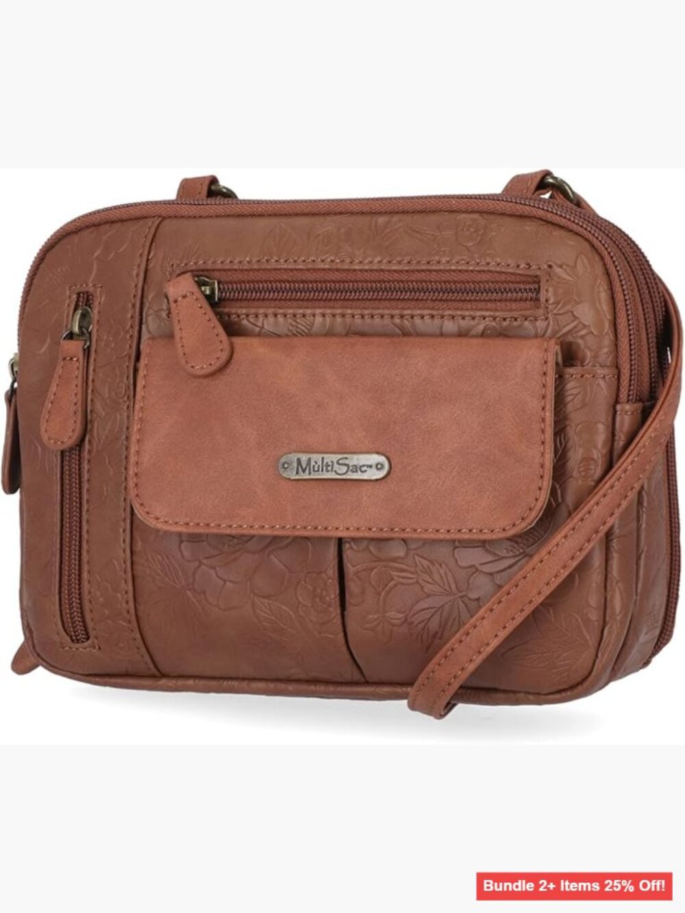 Vegan Leather Crossbody Bag with 12 Pockets, Adjustable Strap, Travel Organizer